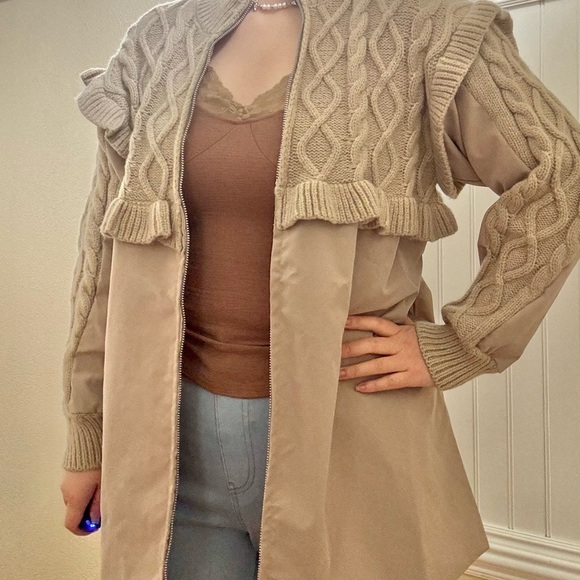 Elegant Beige Cable Knit Cardigan - Picture 4 of 13